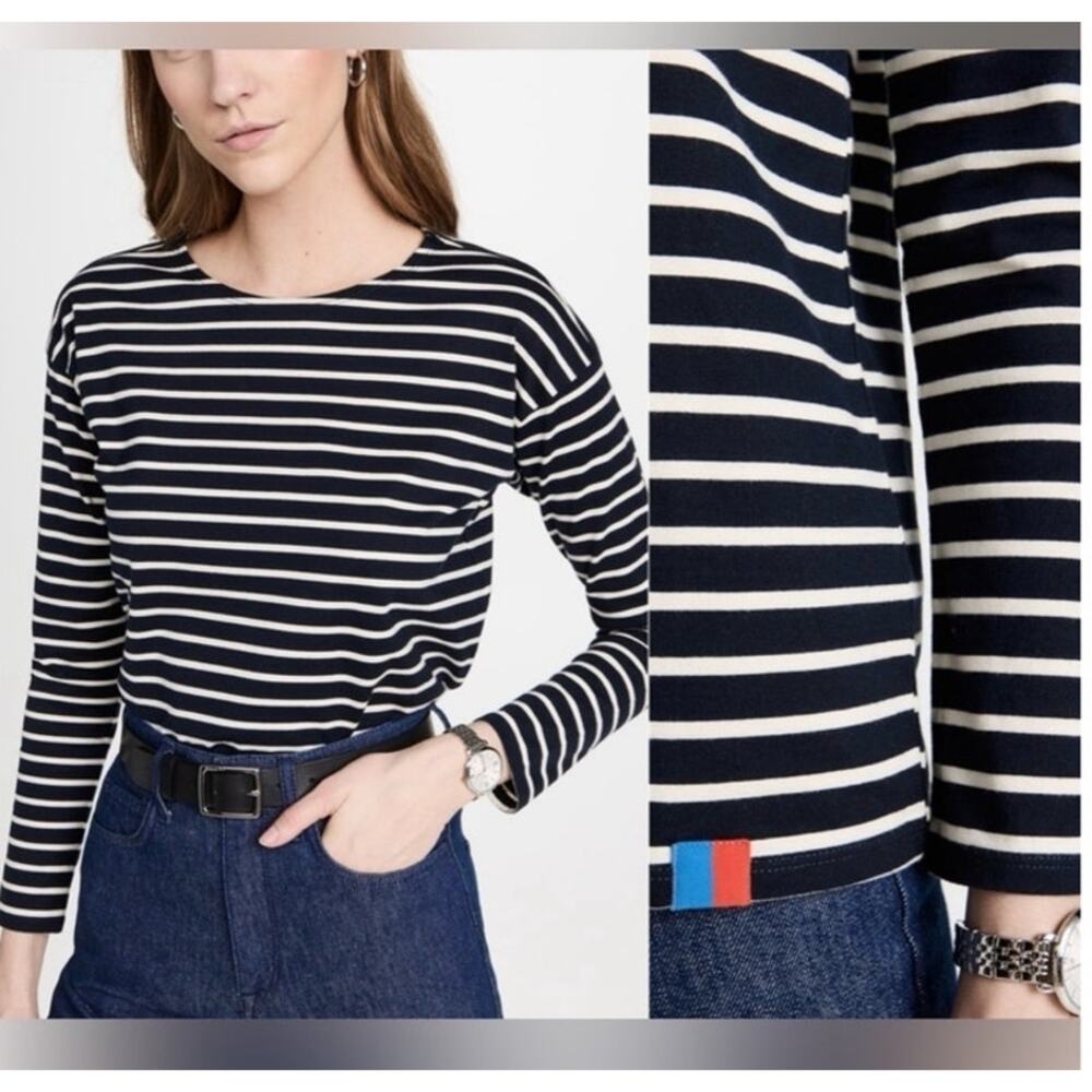 KULE The Boyfriend Striped Top Navy and Cream Small 100% Cotton